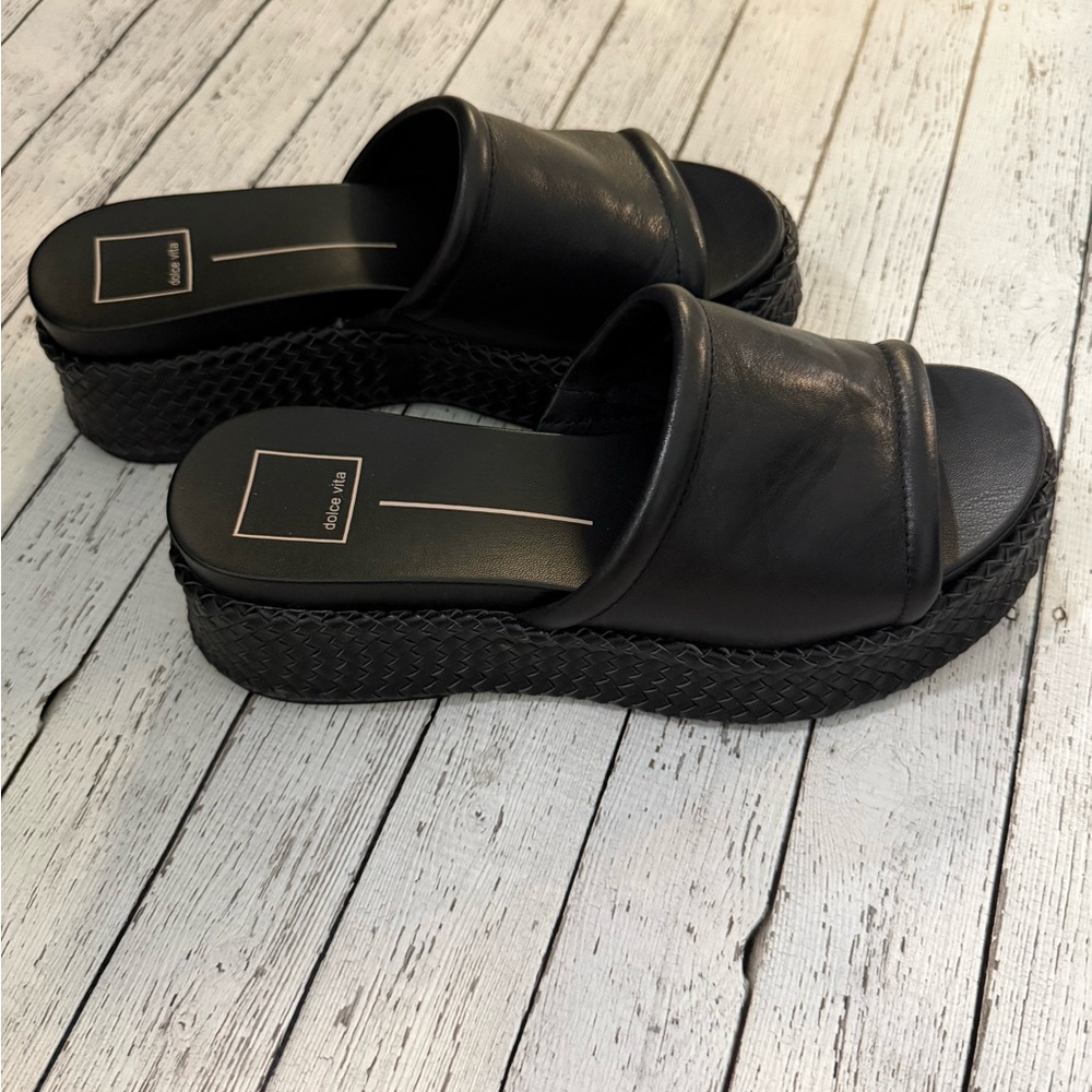 Dolce Vita Black Woven Wimsyn Platform Slide Mules 7.5 - Picture 9 of 10